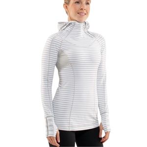 Lululemon Run Back on Track Pullover Silver Spoon Gray White Stripes Size 4